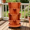 Vaso de Flores Vertical Empilhável de Plástico Torre de Floreira de Jardim Multicamadas com Rodízios Móveis para Estrutura de Cultivo de Morango e Vegetais