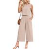 Women Summer Casual Sleeveless Vest Wide Leg Cropped Pants Two Piece Set