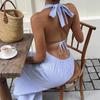 European and American lace-up striped suit women's new halter holiday wind beach dress dress