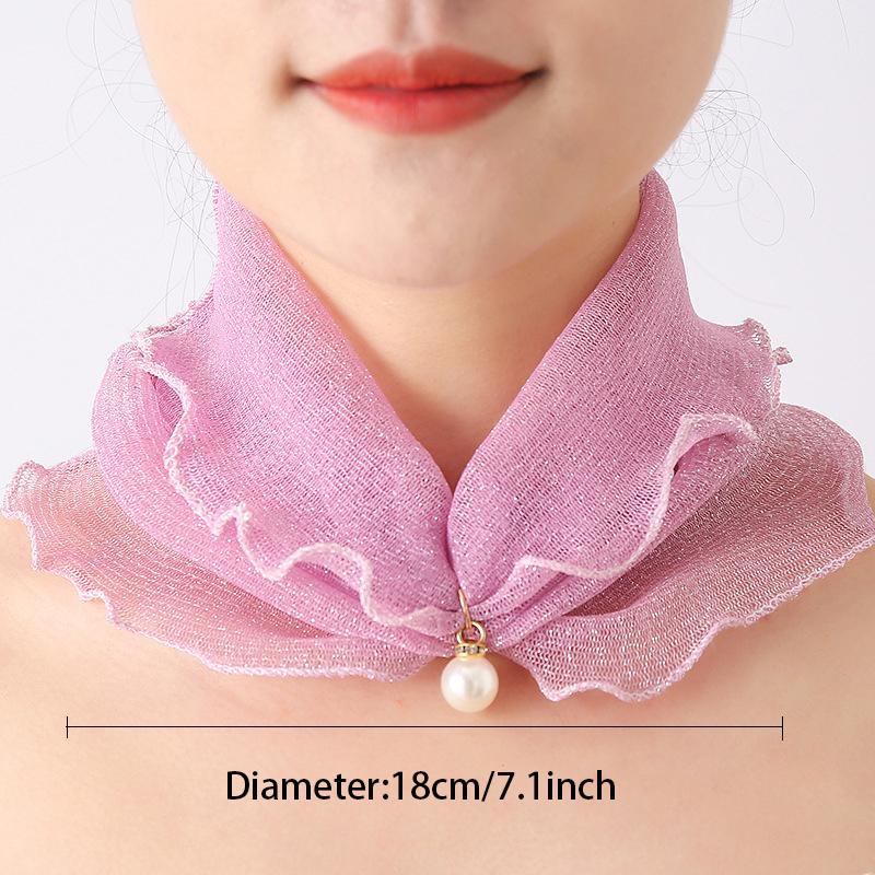Fashion Printed Gauze Scarf Pearl Pendant Scarf Spring Lightweight Muffler Women Decorative Small Silk Scarf Headband