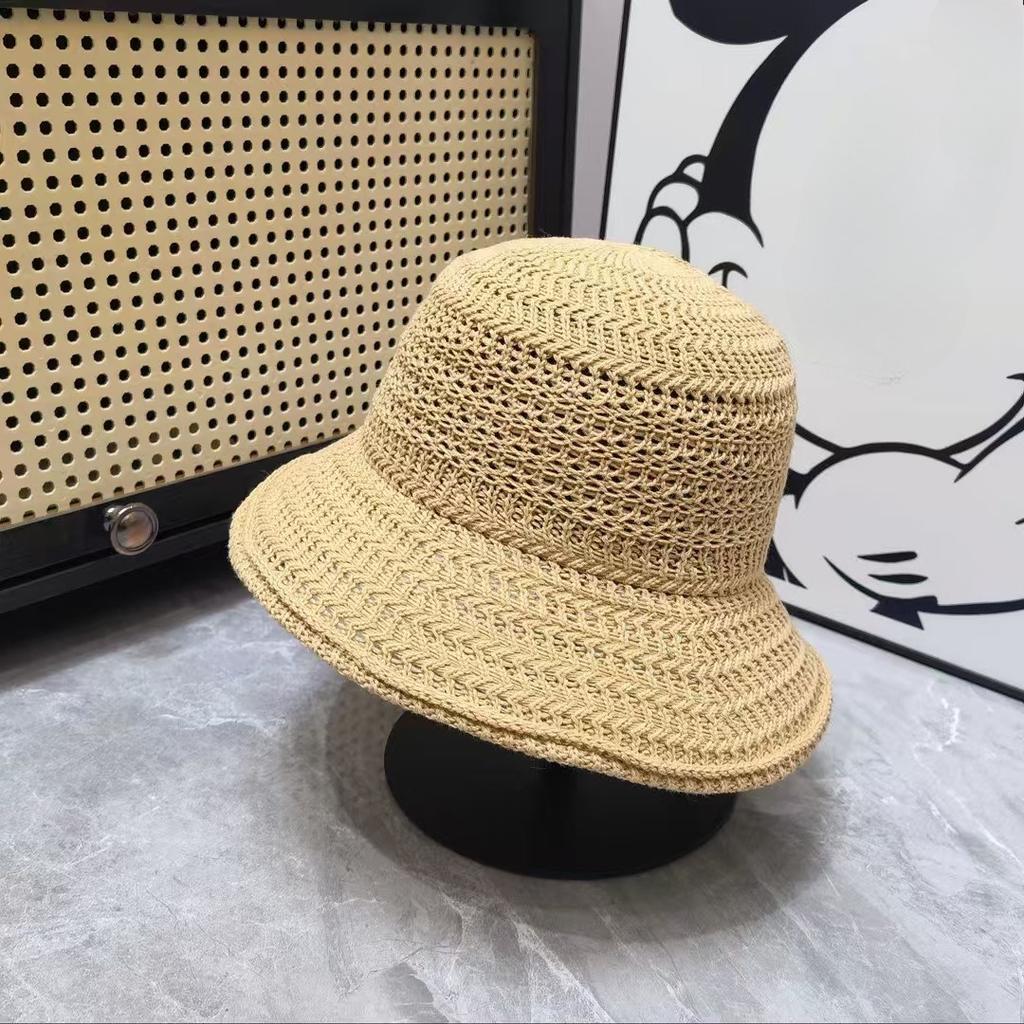 Summer UV Protection Straw Sun Hat for Women Wide Brim Hollow Crochet Bucket Hat Foldable Beach Sunshade Fisherman Cap