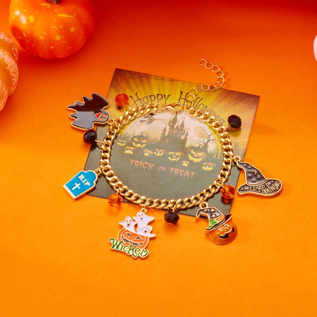 Halloween-Serie Fliegende Katze Skelett Geist Anhänger Armbänder für Damen Handgemacht Dicke Kette Charm-Armband Party Schmuck Geschenke