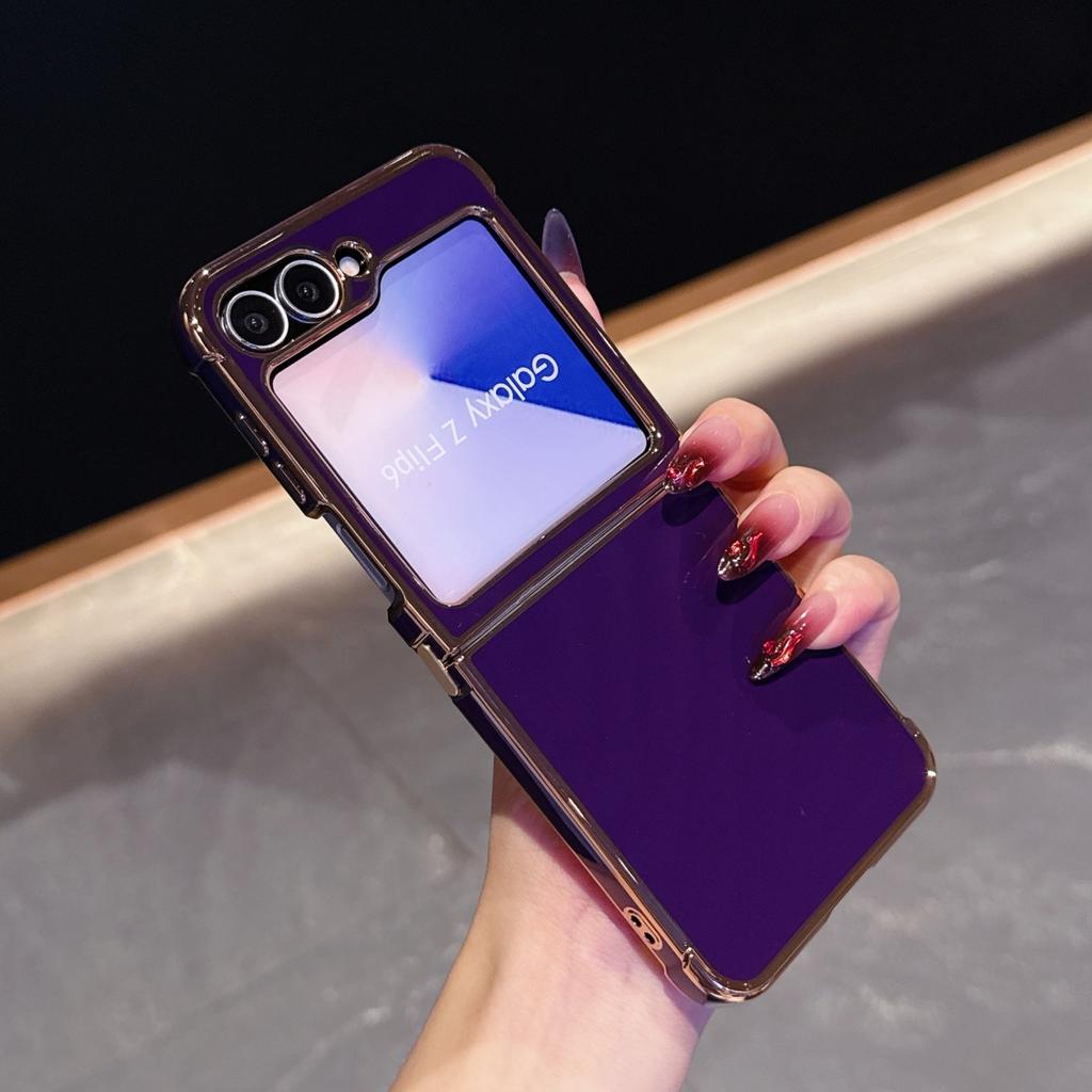 Fashion Plating Airbag Glossy Silicone Phone Case For Samsung Galaxy Z Flip 7 FE 6 5 Electroplated Bright Shockproof Armor Cover