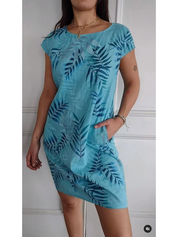

European & American Women s Loose Round Neck Pocket Printed Dress - 2026 Collection XXL