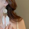 Bohemian Tassel Chain Feather Earrings for Women Unique Long Oval Drop Glaze Handmade Dangle Earring Pendiente Mujer Accessories