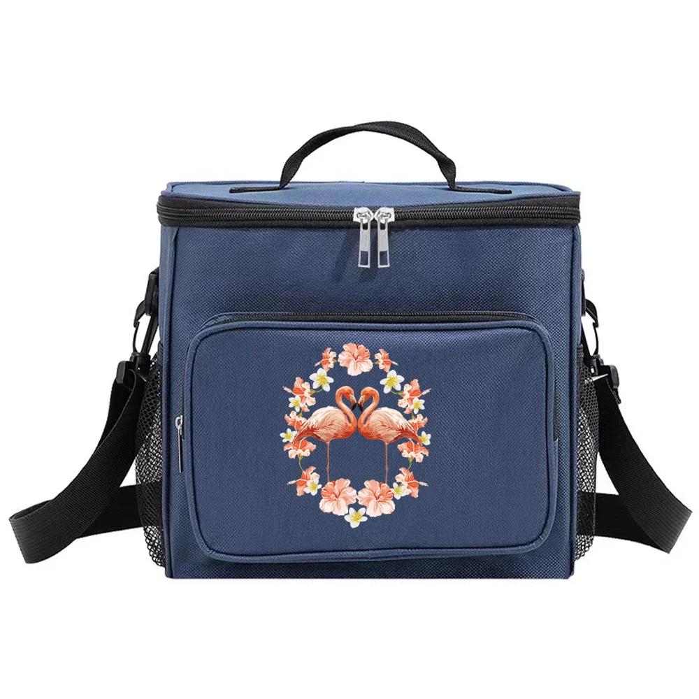 Insulated Bags Cooler Organizer Handbag Portable Shoulder Lunch Bag Waterproof Thermal Box for Men and Women Flamingo Printing