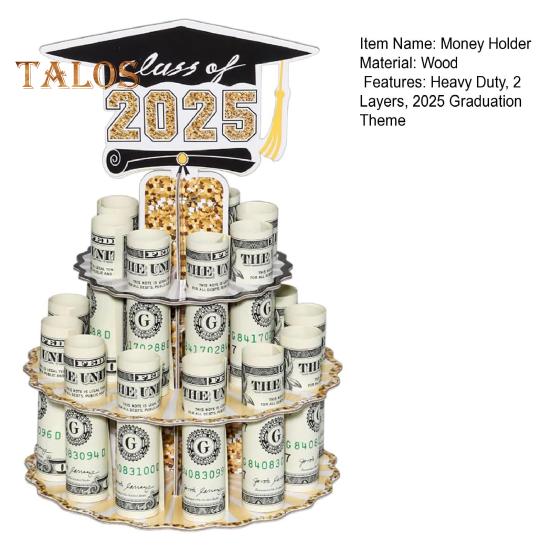 Promoce Dřevěný držák na peníze Věž Dvojité vrstvy Pokladní regál Třída 2025 Absolventi Peníze Dárek Grad Party Dekorace na plochu