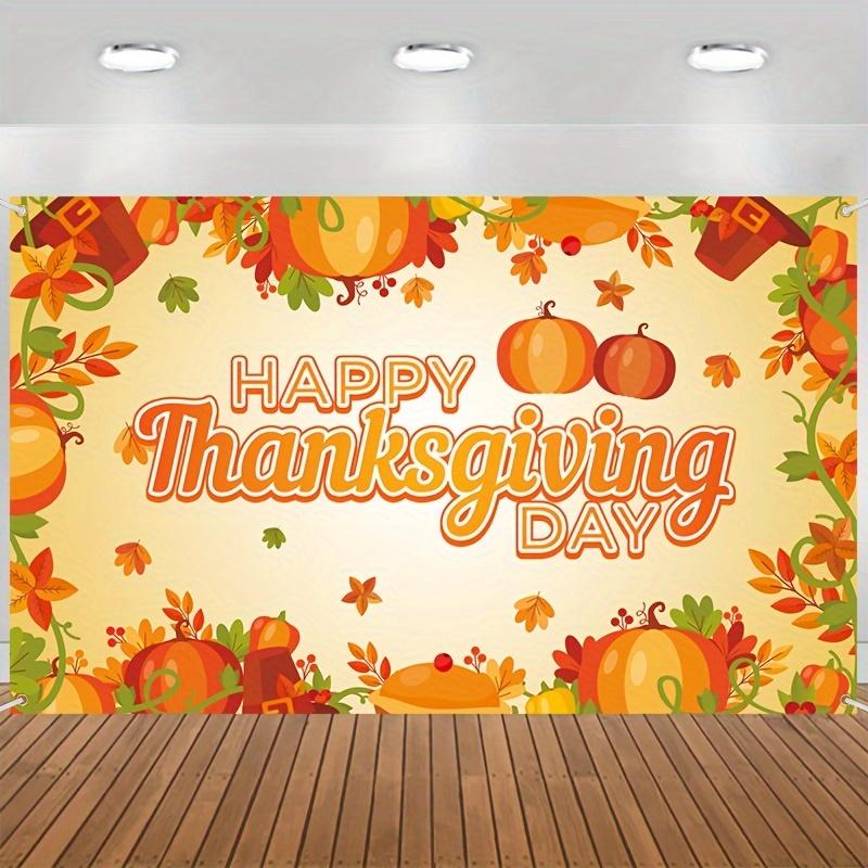 Happy Thanksgiving Banner - Vibrant Autumn themed background with pumpkins leaves and acorns