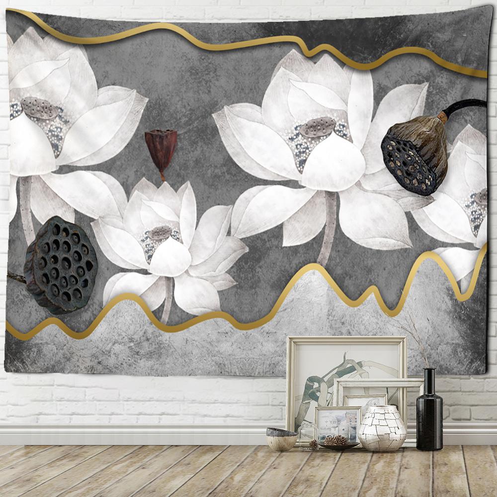 Frunze Moarte Lotus Koi Tapiserie Artă Agățată de Perete Natură Plantă Hippie Tapiz Decor Acasă Fundal Pânză