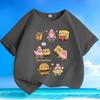 Summer Pure Cotton Qversion Cute Spongebob Squarepants New Printed Round Neck Loose Casual Top For Boys And Girls
