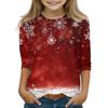 Christmas Day Print Tops For Youth Girls 4-11 Years Round Neck 3/4 Sleeves T-Shirts Trendy Tops Outfit Tees