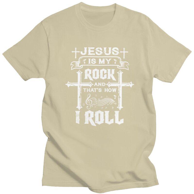 Custom Jesus Is My Rock And Roll Tshirt for Men Short Sleeve Casual T Shirt Cool Tshirt Pure Cotton Tee Gift