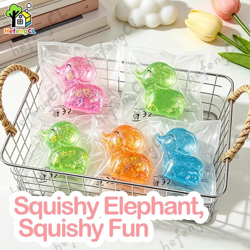 Glitter Transparante Olifant Squishy Zacht TPR Knijpspeeltje Stressverlichter Fidget Speeltje Kawaii Dier Sensorisch Decompressie Vent Cadeau voor