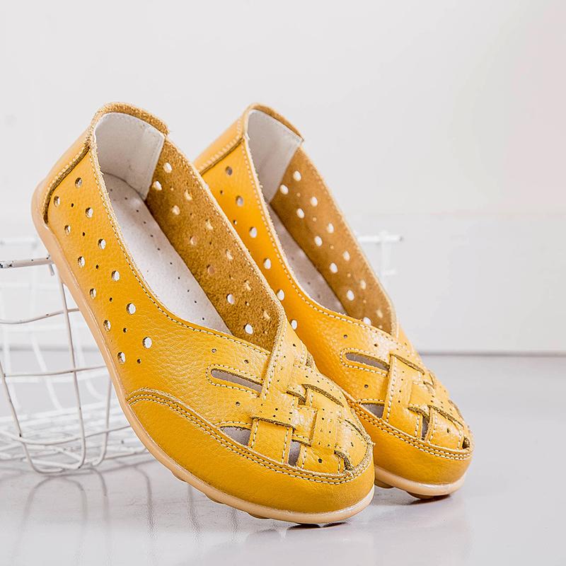 Women Leather Driving Shoes Moccasins Comfort Flats Casual Slip On Yellow Nurse Walking Summer Maternity Shoes for Mother