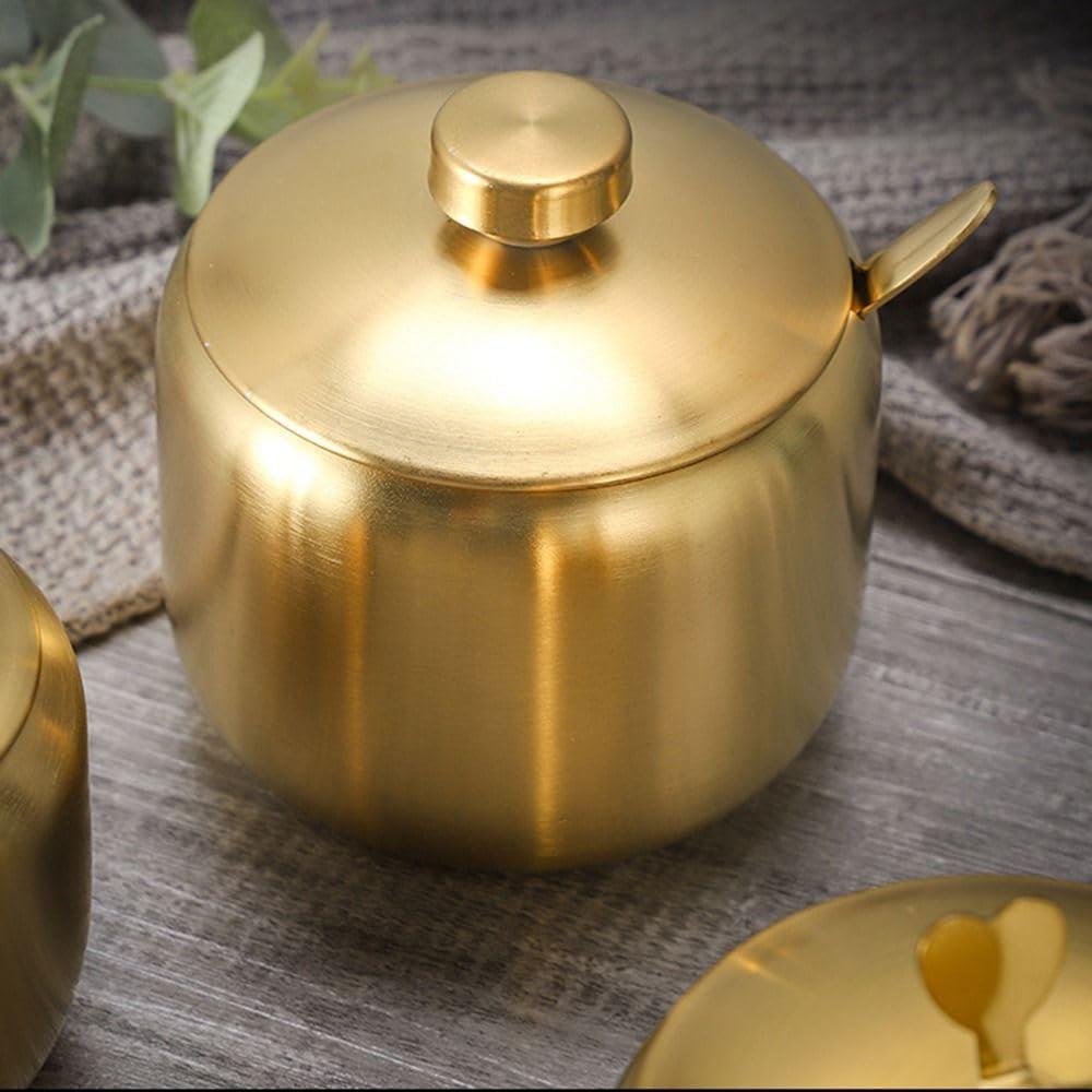 3PCS round handle stainless steel seasoning jar, gold color, kitchen spice jar, seasoning container