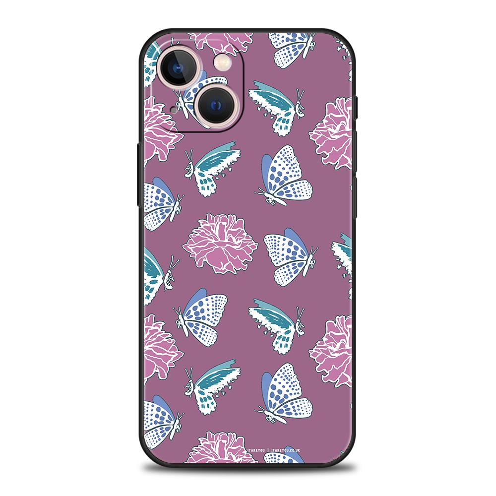 Butterfly Crystal Luxury Phone Case For iPhone 11 12 13 14 15 Pro Max Mini X XR XS 7 8 Plus SE Soft Silicone Cover Black Funda