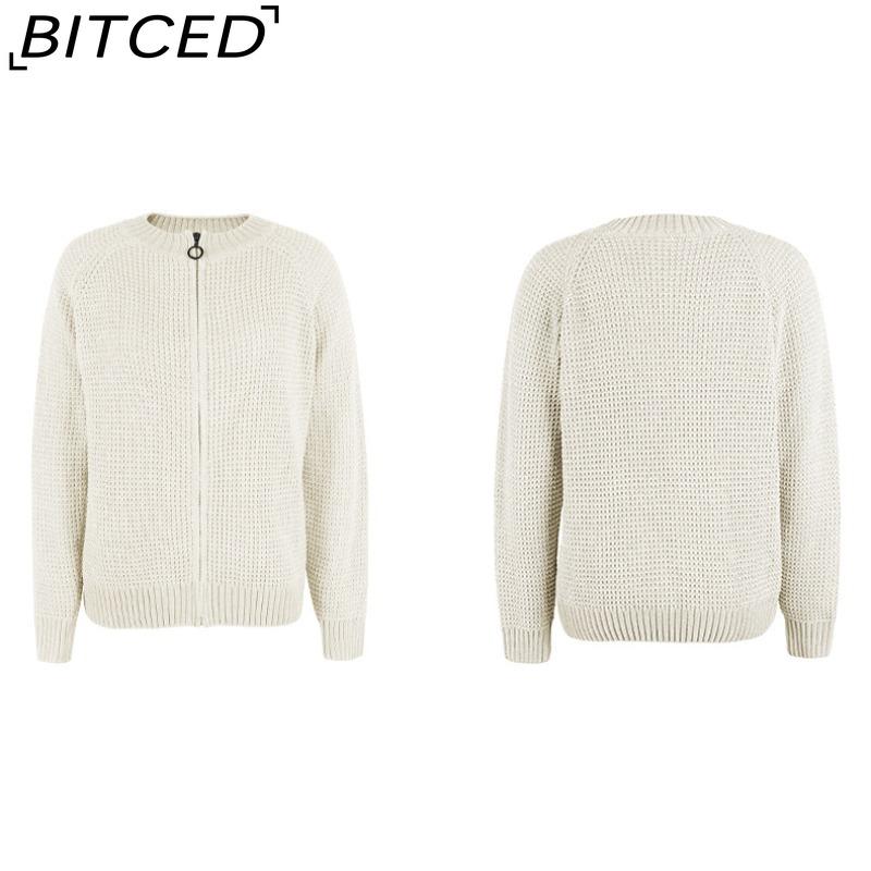BITCED Autumn/Winter Women's Solid Colour Zip-Up O-Neck Knitted Cardigan