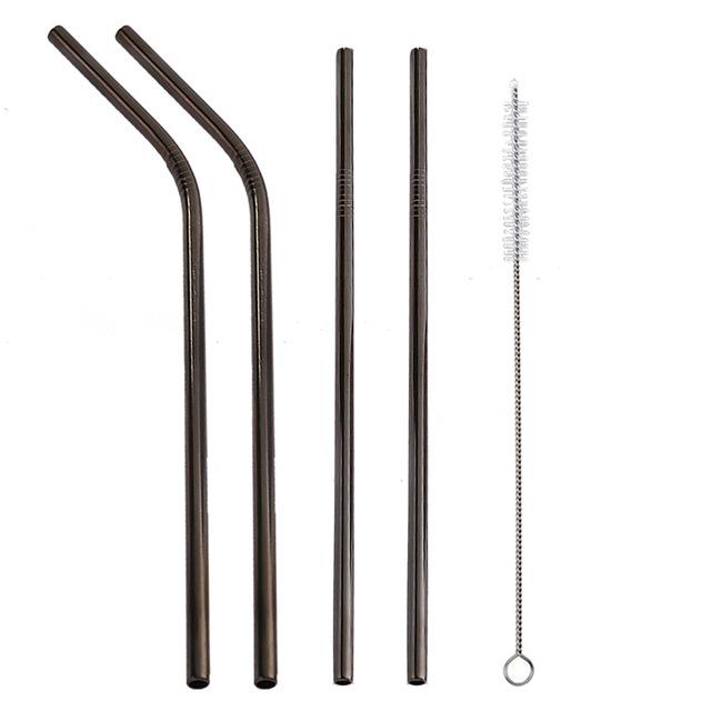 Colorful Stainless Steel Drinking Straws Straight and Bent Reusable Filter With Brush DIY Tea Coffee Tools Party Bar Accessories