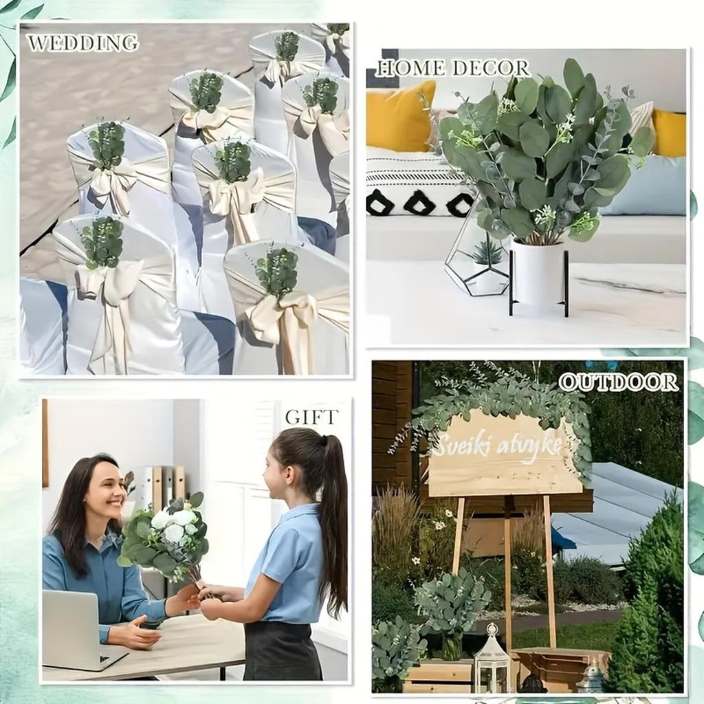 50 Piece Artificial Eucalyptus Leaves Set Faux Greenery Stems for Home Table Arrangements Wedding Party Vase Decoration DIY Projects