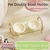 Double Bowls Cat Food Water Bowl Anti-flip Elevated Pet Feeder Bowl Pet High Footed Bowl  Household