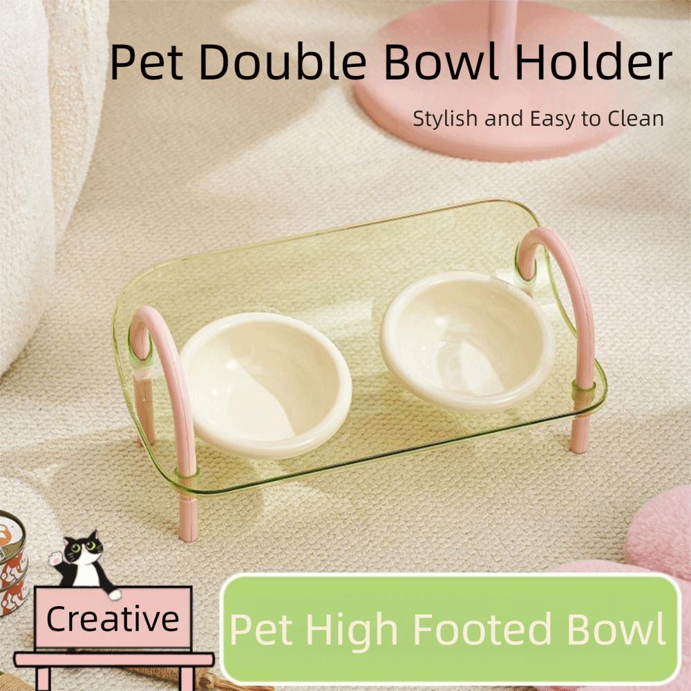 Double Bowls Cat Food Water Bowl Anti-flip Elevated Pet Feeder Bowl Pet High Footed Bowl  Household