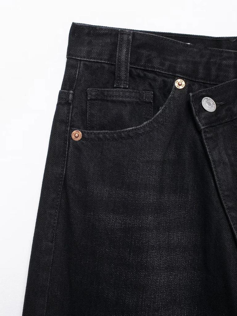 European & American Women's Casual Fashion Double-Breasted Wide-Leg Jeans