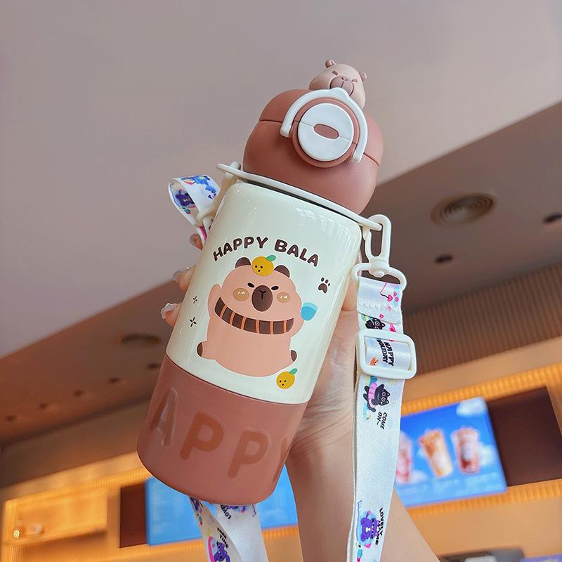 

Stainless steel cute doll straw cup student portable large-capacity water cup 500ml