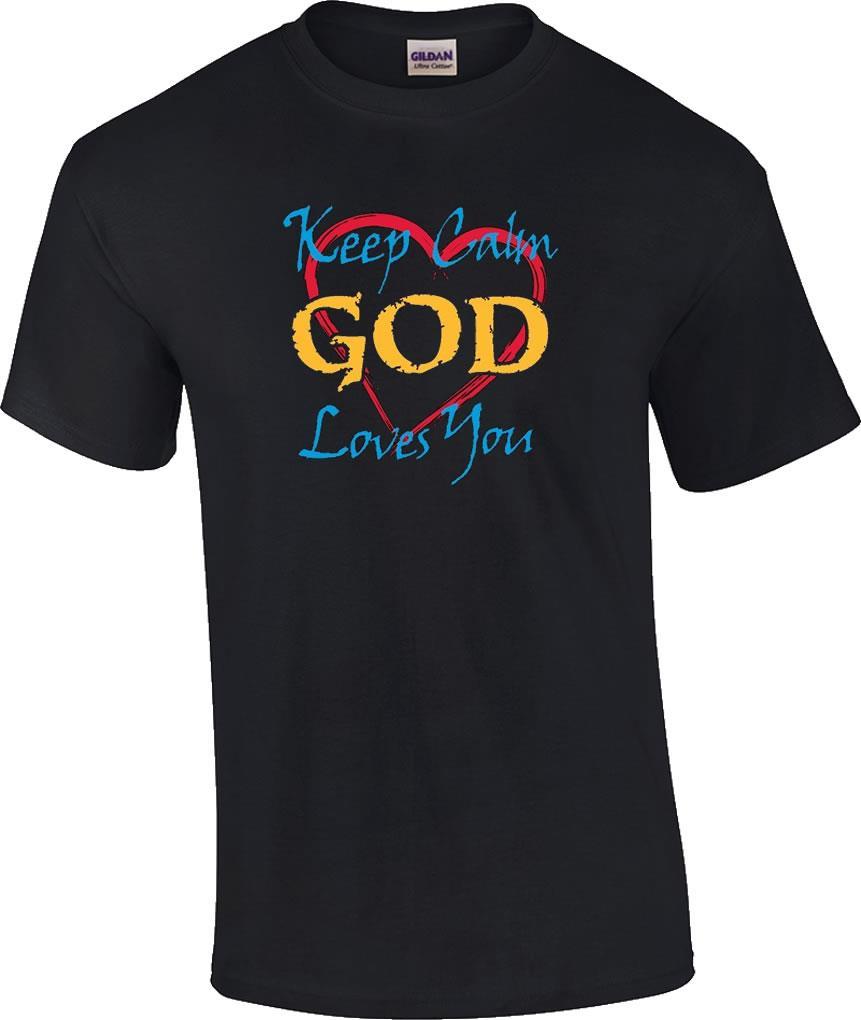 Christian Keep Calm God Loves You Religious Heart Jesus Christ T-Shirt XXXXL