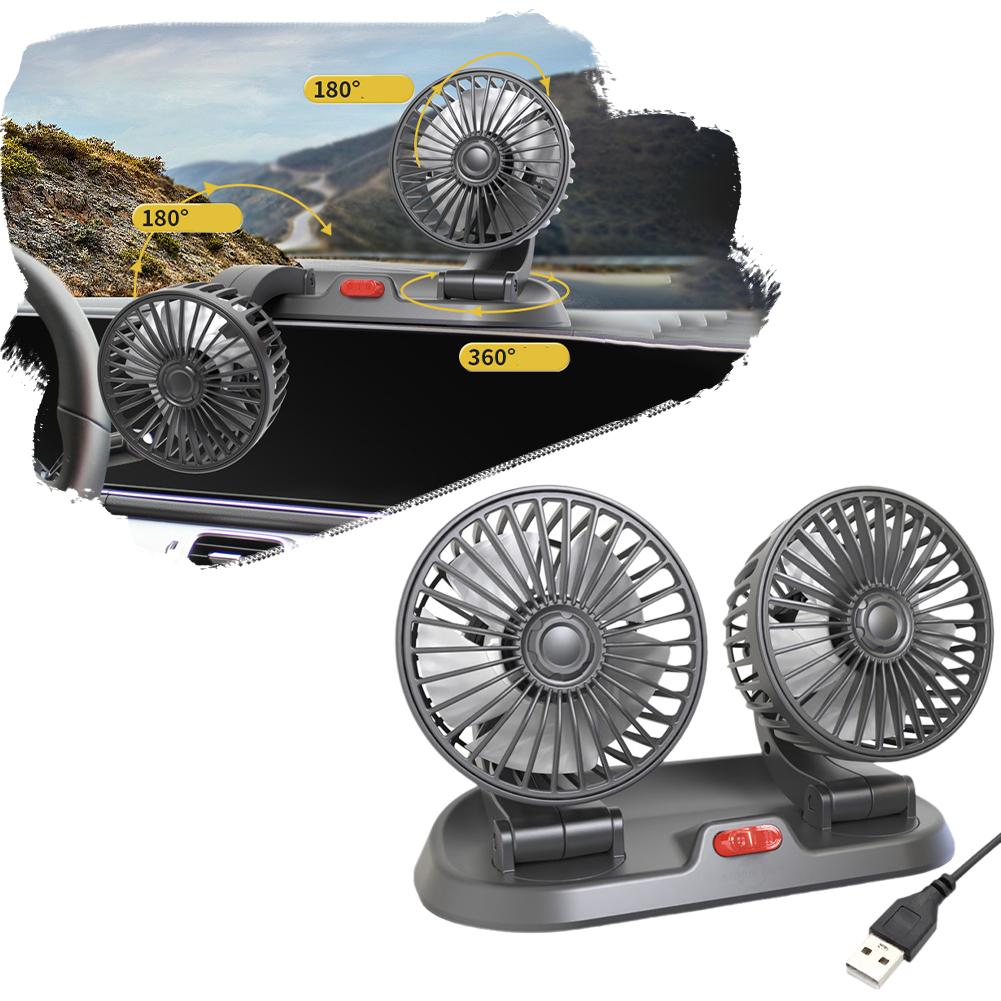 Car Cooling Fan 360° Rotation Car Fan With 2 Head Automotive Electric Fan USB For Home Desk Office&Car Interior Accessories B9Y5