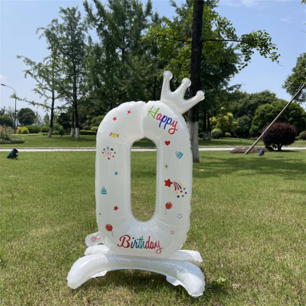 32 Inch Number Balloon Standing White Crown Digital Balloon Ins Style Aluminum Film Balloon Children Birthday Party