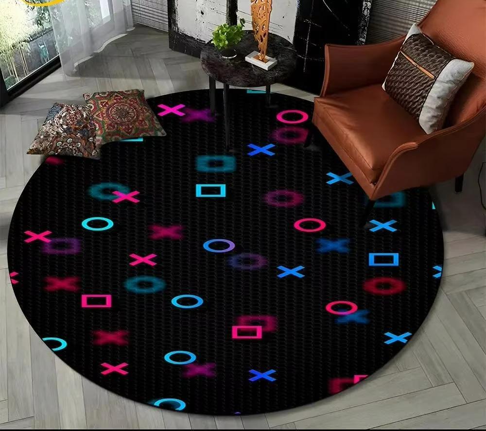 Cartoon Game Controller Round Carpet Non Slip Circle Child Play Mat Washable Rugs for Gamer Bedroom Decor Entrance Doormats