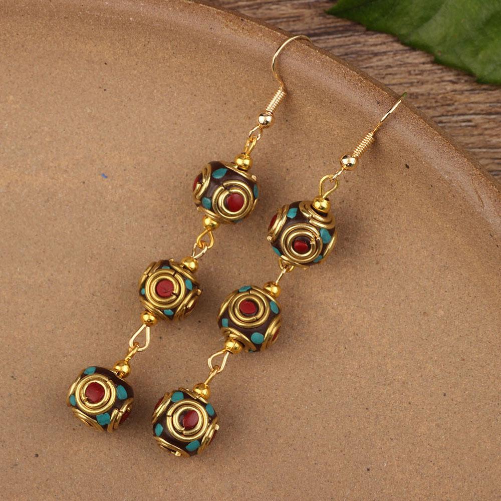 

Винтажные непальские инкрустированные серьги в экзотическом стиле с простым дизайном ручной работы, серьги в этническом тибетском стиле, ювелирные изделия, подарок