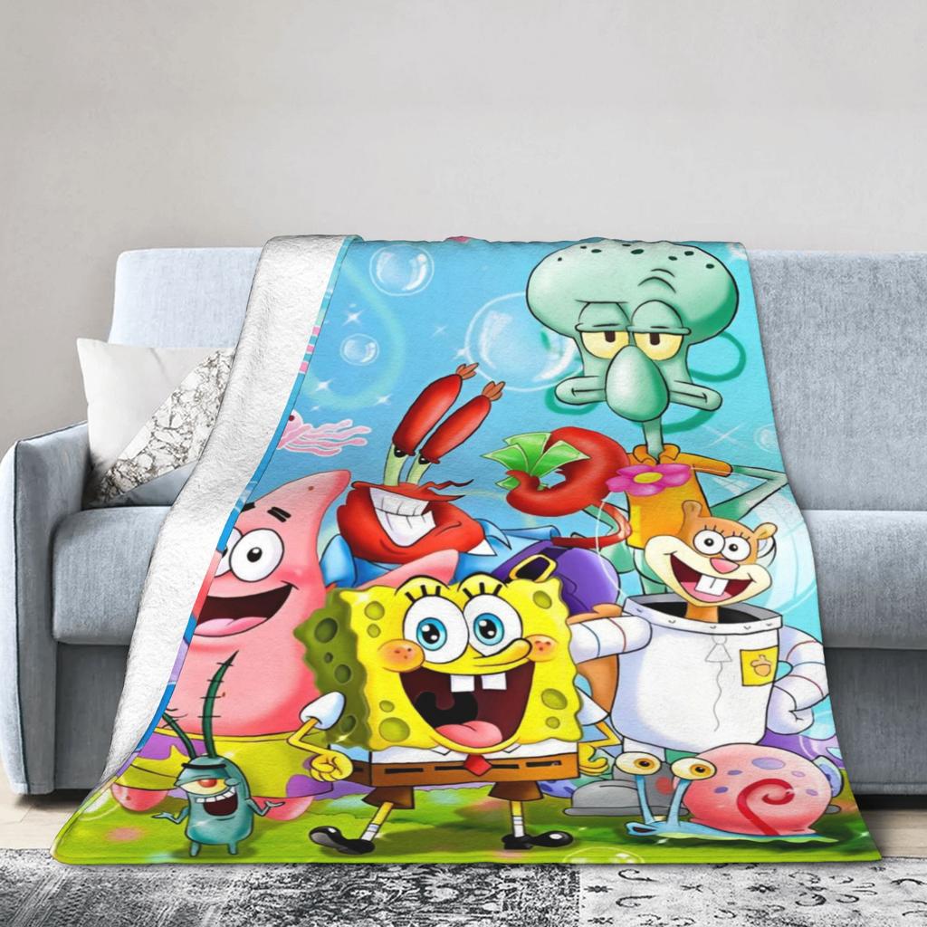 Blanket Cartoon Anime SpongeBob SquarePants Flannel Funny Warm Throw Blankets for Bedspread Spring/Autumn
