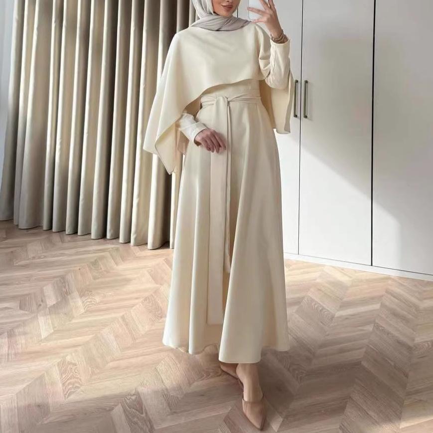 Cross-border Europe, America, Amazon Autumn New Women's Clothing Fashion Temperament Shawl Simple Long-sleeved Long Dress Two Pieces