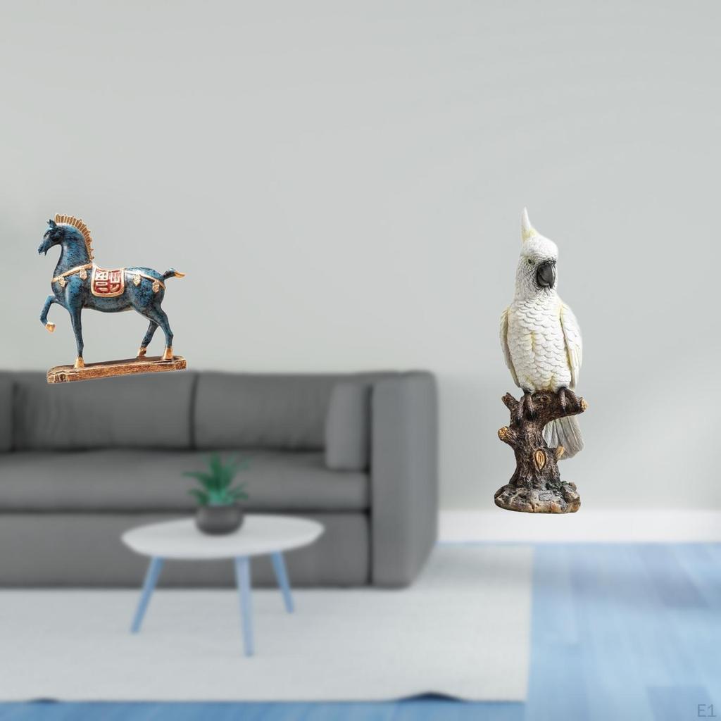 Standing Horse Parrot Figurine Sculpture Resin Desktop Ornament Fengshui Decor for Living Room Desk