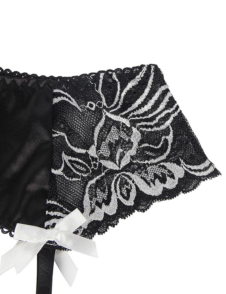 Lingerie Underwear Bra Garter Belt Shorts 3 Piece Set Black Large Size [comeondear] Women's