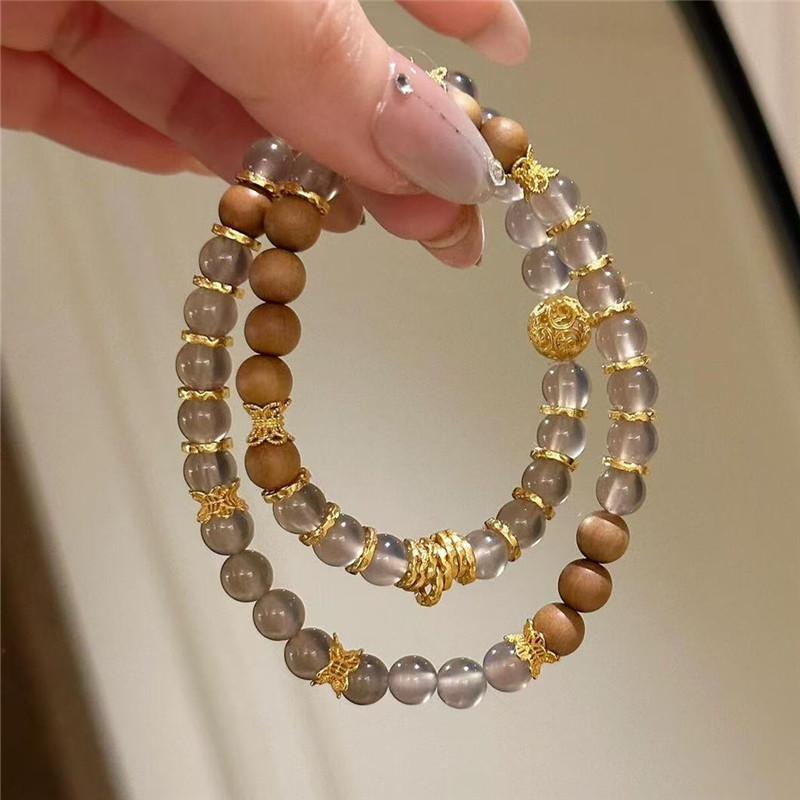 Natural Gray Agate Two-Circle Bracelet, Fashionable Pumpkin Versatile Temperament Bracelet, Amethyst Old Mountain Sandalwood New Chinese Style