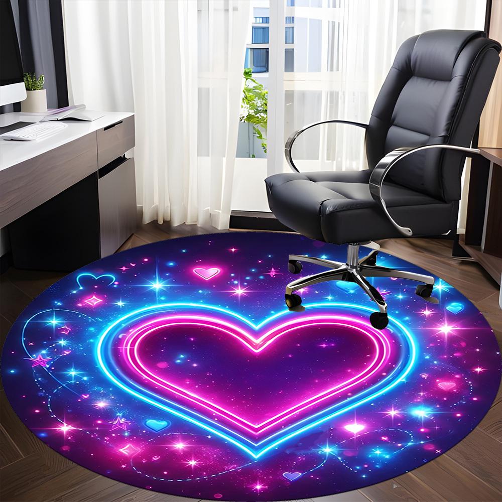 1pc Neon Heart Office Round Rug, Carpet for Office, Gaming, Lightweight Round Floor Mat yy260208004