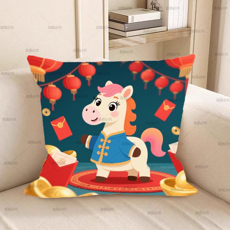 

Двусторонняя наволочка с лошадью, праздничная подушка, общежитие, офис, поясничная, автомобильная спинка, подарок flannel 45x45cm double-sided [without pillow core]