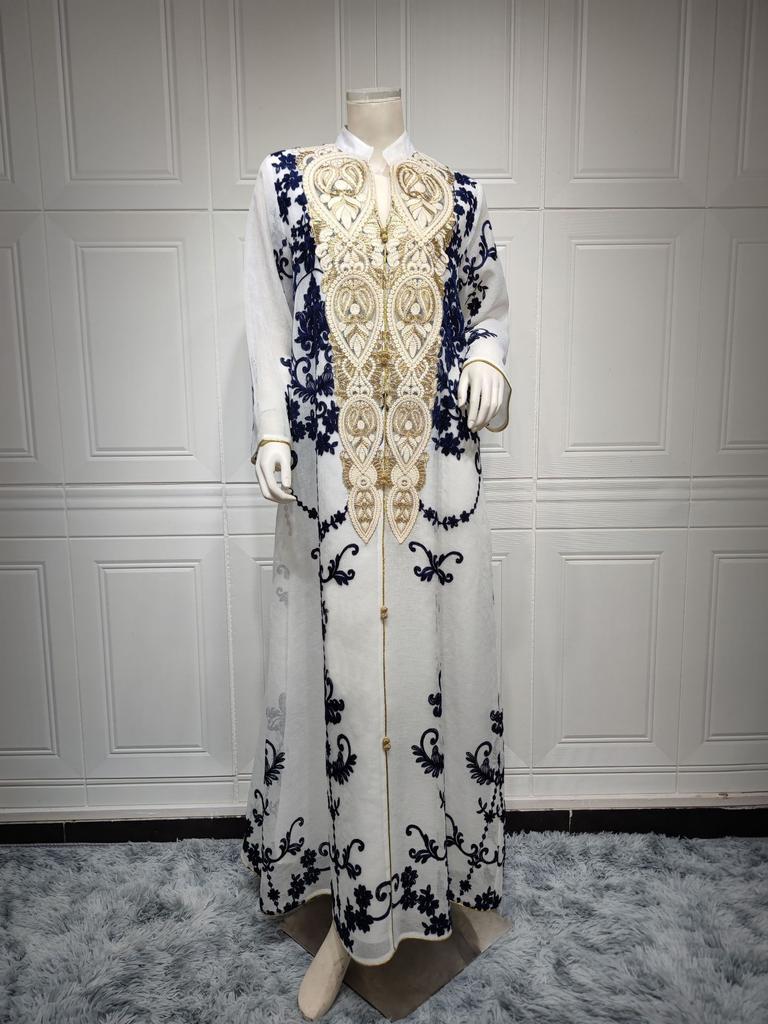 Muslim Women Embroidered Dubai Arabian Loose Dress Evening Dress Eid Robe