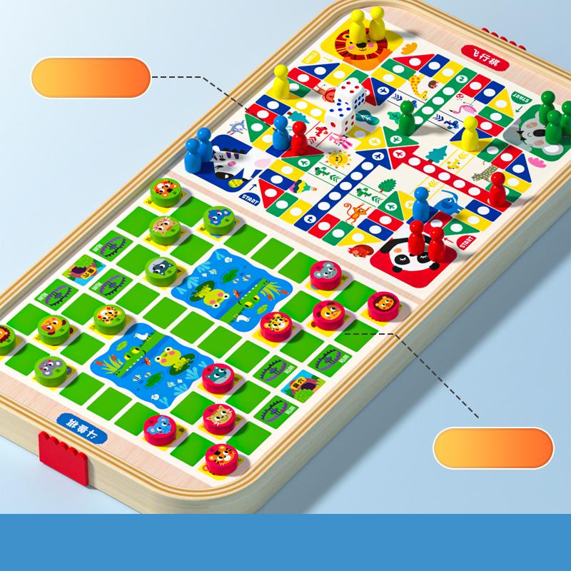 Wooden Innovation Multi In One Game Chess Bounce Chess Bowling Ice Hockey Flying Chess Family Activities Party Games Kids Adults