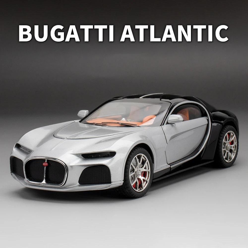 

1/24 Bugatti Atlantic Supercar литая игрушечная модель автомобиля рулевое управление звук и свет детские игрушки коллекционные подарки на день рождения чёрный/серебряный