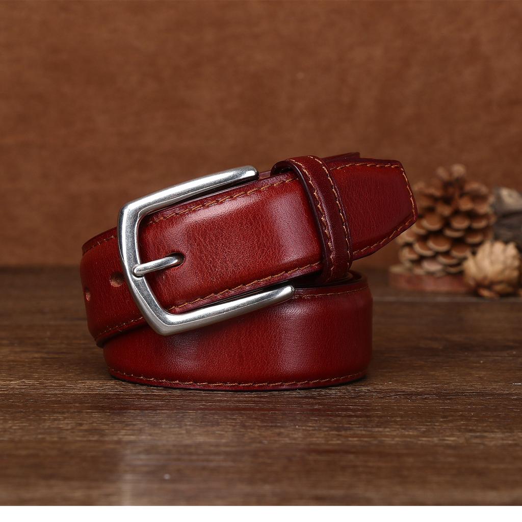Vegetable Tanned First Layer Cowhide Men's Genuine Leather Belt Men's Casual Retro Pin Buckle Belt