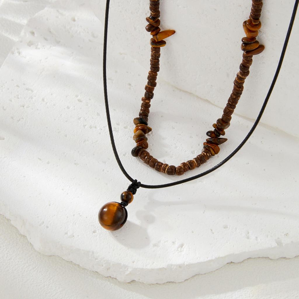 Stilvolles Unisex-Halsketten-Set aus Holzperlen und Türkis für modische Alltagsmode