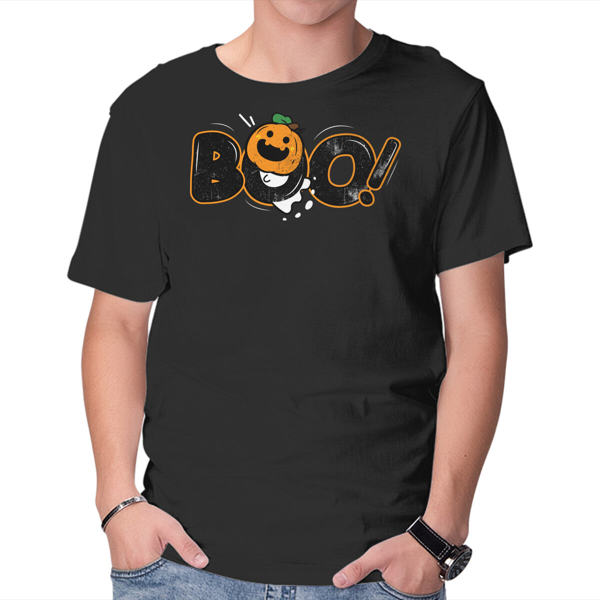 Unisex Crew Neck T-Shirt Boo Pumpkin Head Graphic Short Sleeve Casual Tee XL