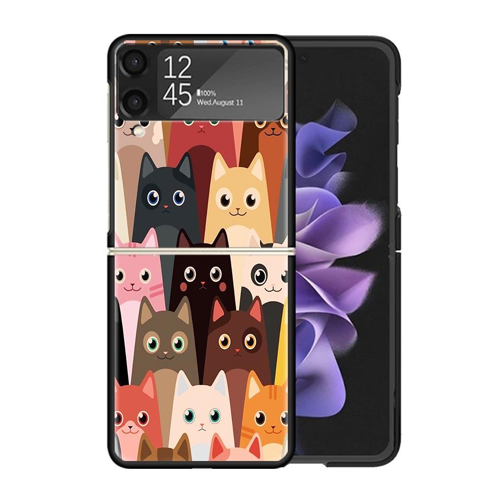 Cat Cute Kitten Cartoon Clear Phone Case For Samsung Z Flip 7 6 5 4 3 Galaxy ZFlip7 ZFlip6 ZFlip5 ZFlip4 ZFlip3 5G Print Cover Z