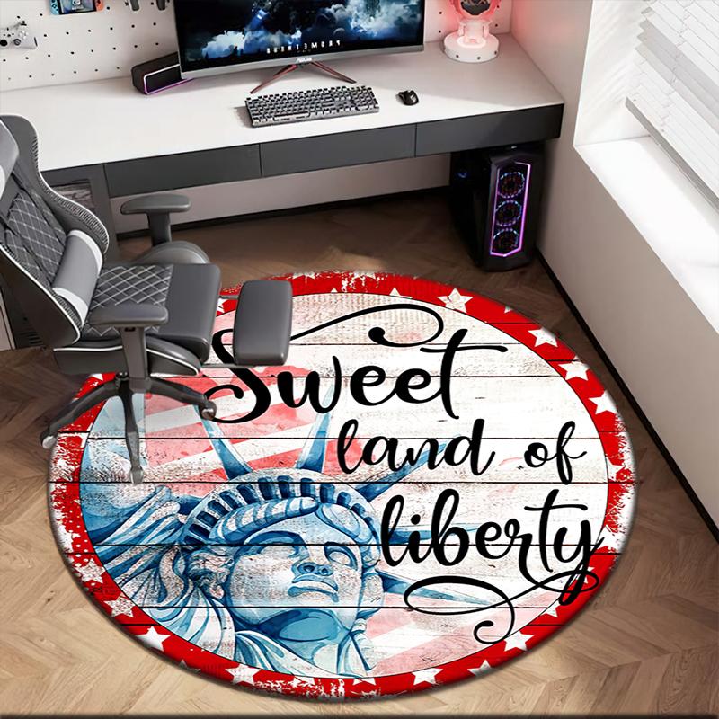 1pc Patriotic Theme Statue of Liberty Round Carpet Painted Printed Circular Carpet, Home Door Mat, Outdoor Travel Protection Carpet