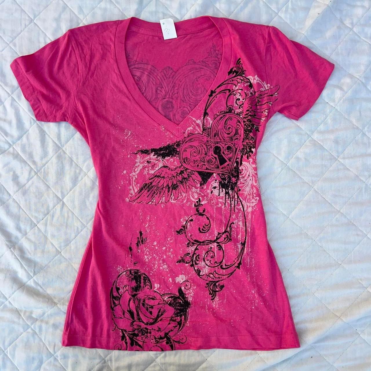 Europäisches Neues Damen Slim T-Shirt Bedrucktes V-Ausschnitt Top Tube Top Sexy Heißes Mädchen Mode Retro Stil Damenbekleidung Y2K Stil S pink
