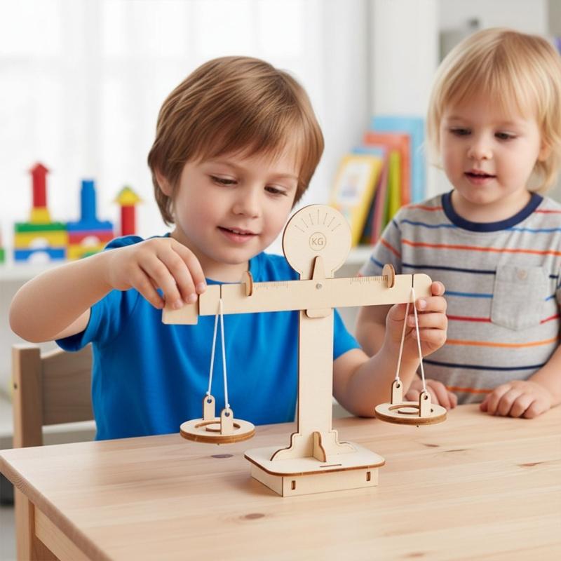 Wooden Math Balance Scale Educational Toy for Kids Building Skills Learning Addition Subtraction Weight Comparison