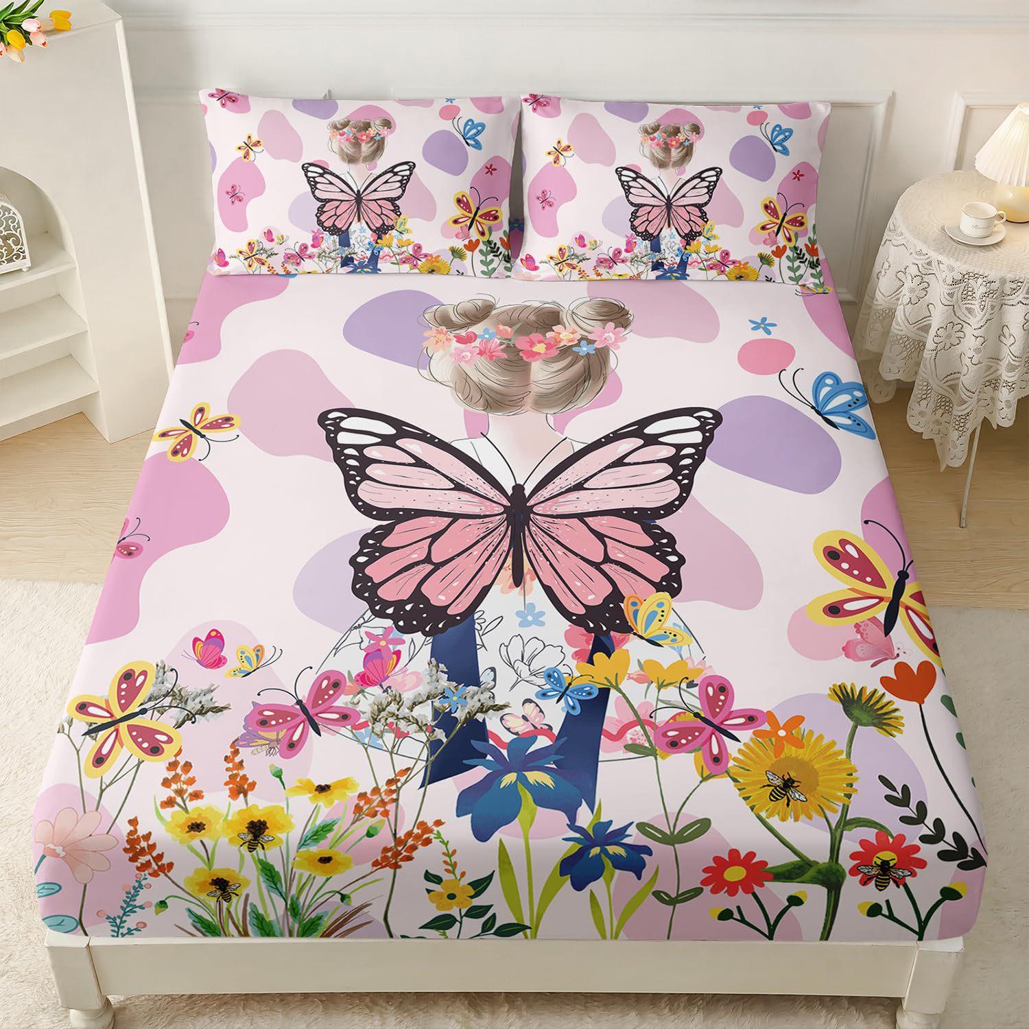 Multi-Color Butterfly Pattern Bed Hat Three-Piece Digital Printing Bedding Bed Hat Three-Piece Set Children And Adults 90 * 190 * 30cm (three-piece set)